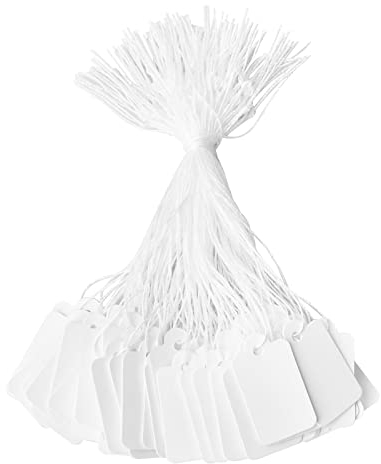 Chstarina 200 Stück Preisschilder, Preisetiketten mit Faden, Etiketten zum Beschriften, Hängeetiketten Klein, Papieretiketten, Etiketten Anhänger für Flohmarkt Schmuck Display Kleidung - 23x13mm