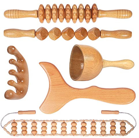 Outils de massage de thérapie du bois, kit de sculpture du corps pour drainage lymphatique et anti-cellulite, rouleau de massage en bois pour soulager les douleurs musculaires et le dos