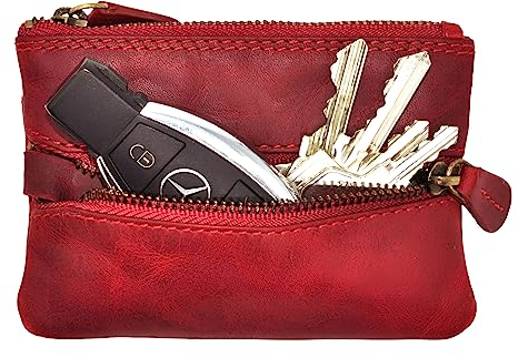 Benthill Schlüsseletui Leder | Schlüsseltasche Echt Leder | Kleines Schlüsselmäppchen für Damen & Herren inkl. Geschenkbox, Farbe:Rot