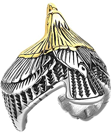 Mianova Herren Ring Edelstahl Massiv Breit Herrenring Männer Biker Rocker Gothic Adler Flügel Seeadler Fingerring Silber Gold vergoldet Größe 64 (20.4)