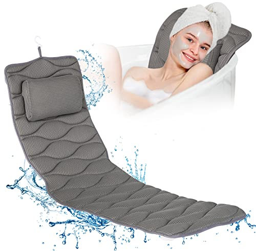 OMYSTYLE Oreiller de Bain Complet pour Baignoire avec Sac de Lavage en Maille et 21 ventouses antidérapantes, Coussin de Baignoire Spa pour Soutien de la tête, du Cou, des épaules et du Dos – Maille