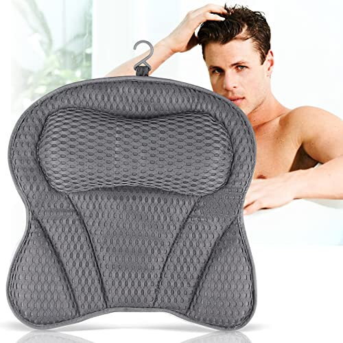 Powmag Badewannenkissen, Badewannenkissen Nacken, Badekissen für Badewanne, Badesofa Badewannenkissen, Kissen badewanne rücken, Wannenkissen mit Starken Saugnäpfen für Home Spa und Badewannen (Grau