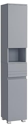 VASAGLE Armoire de Salle de Bain, Meuble de Rangement, Colonne, avec Tiroir, Étagères Réglables, Compartiments, 30 x 30 x 170 cm, Gris Mystique BBC560P36