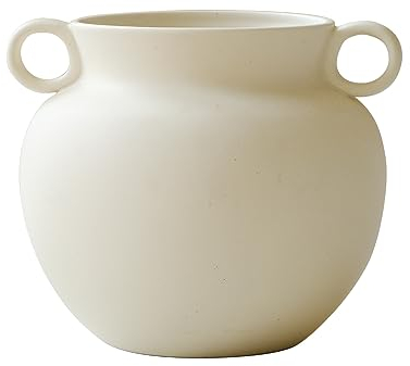 Round-Shape with Ear Wide Mouth Vase, Honey Pot-Shaped Decorative Plant Pot, No Drainage Hole (Crème)