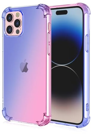 Topme Funda para Teléfono para Smartphone, Compatible with iPhone 15 Pro MAX (6.7 Inches), Funda para Teléfono Móvil con Gradiente de Color Transparente de Silicona Suave de TPU - Azul Rosado