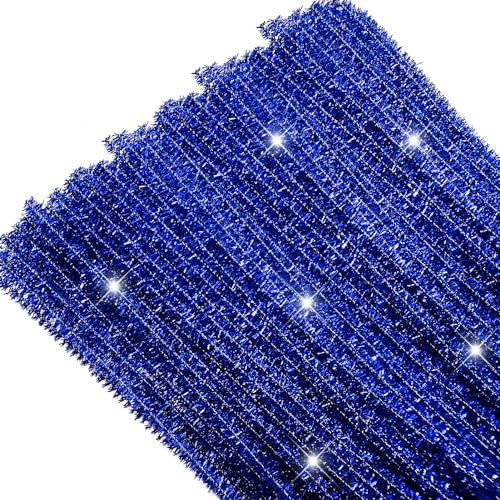 TOAOB Glitzer Pfeifenreiniger 100 Stück Blau Chenilledraht Bunt Biegeplüsch 30cm Lang und 6mm Breit für Basteln und Dekorieren