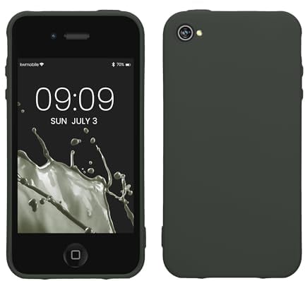 kwmobile Hülle kompatibel mit Apple iPhone 4 / 4S Hülle - weiches TPU Silikon Case - Cover geeignet für kabelloses Laden - Moosgrün