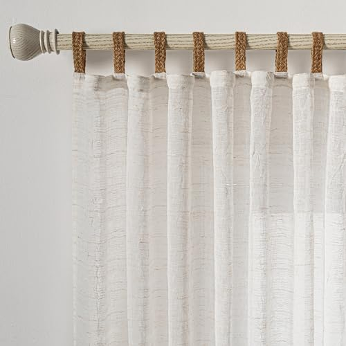 MYSKY HOME Vorhang Leinenoptik Gardinen mit Schlaufen Gardine Boho Wohnzimmer Modern Vorhänge Boho Natürlicher Stil 2er Set H 260 x B 140 cm Geeignet für Kinderzimmer und Schlafzimmer, Beige
