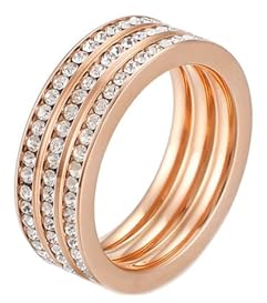 Ring mit Stein Vintage, Trauringe Rosegold Edelstahl Dreireihig mit Zirkonia Größe 54 (17.2) Damen Schmuck Jahrestag Geschenk