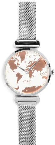 Damen Weltkarte Armbanduhr - Stahl 326L Wasserdicht (Wasserdicht - 3ATM) - Geschenk für die Reisende Frau - Wanderlust (Silber)