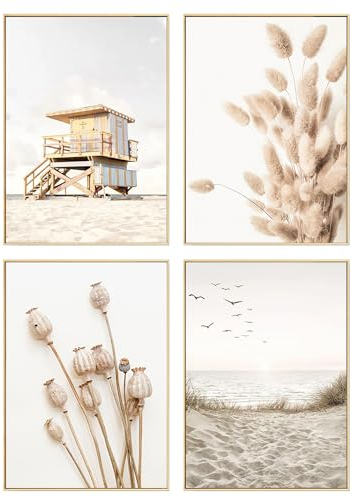 DEUXYU Premium Geometrie Deko Bilder 4er, A4 Moderne Schilf Natur Poster, Wohnzimmer Leinwandbilder, Hängende Gemälde Wandbilder, Kunstdruck Wandposter für Schlafzimmer, Büro, Flur, Eingang 21x30cm