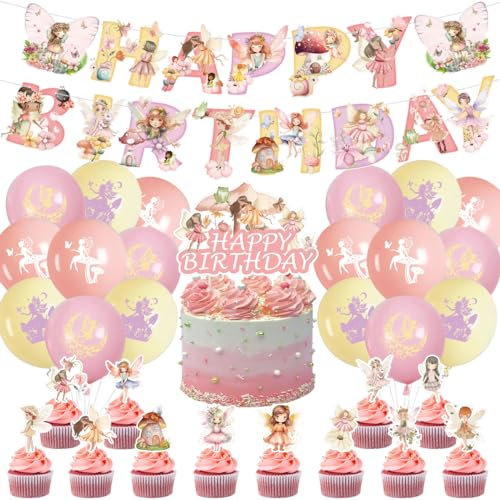 Doyomtoy Geburtstagsdekoration, Feen, Party-Luftballons, Schmetterling, 32-teiliges Set, Geburtstagsdekoration, Feenblumen, Dekoration für Mädchen