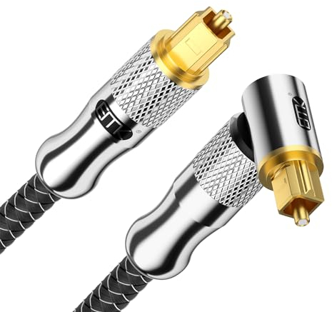 EMK Upgraded 24K Gold-Plated 90 Degree Optical Cable, 360 Degree Rotatable Optical Audio Cable Right Angle Digital Toslink Cable for Sound Bar, TV 4 Ft/1.2M