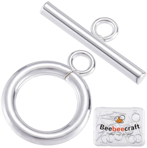 Beebeecraft 15 Stück Knebelverschlüsse, 925 Sterling-Silber-Plattierte T-Stab-Verschlüsse, Runde Verschlüsse, Schmuckzubehör Mit Aufbewahrungsbox Für Die Herstellung von Halsketten Und Armbändern