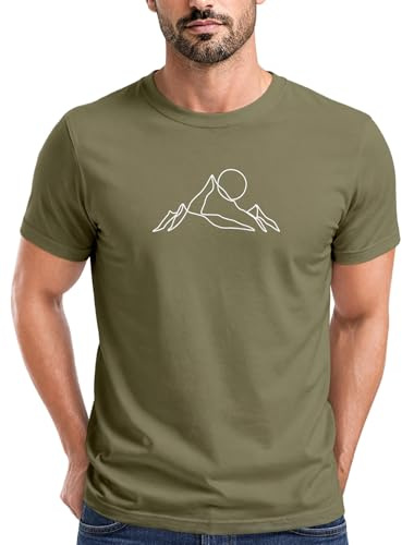 Neverless® Herren T-Shirt Berge Wandern Brustprint Aufdrucke Gebirge Outdoor Fashion Streetstyle