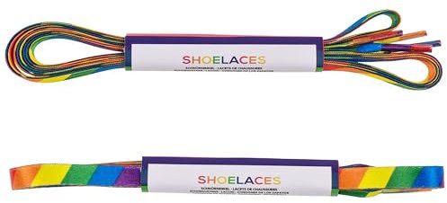 2er Set Regenbogen Schnürsenkel Flach 140cm - Bunte Schuhbendel, Pride & LGBTQ Accessoires - 2 Paar Shoe Laces für Sneaker, Laufschuhe & Sportschuhe - Mehrfarbige Schuhbänder für Festivals und Partys