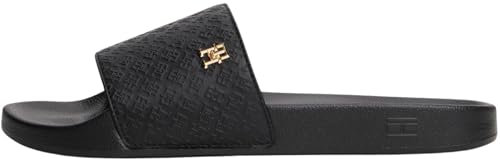 Tommy Hilfiger Women’s Elegant Monogram Pool Slides, Black (Black), 6.5