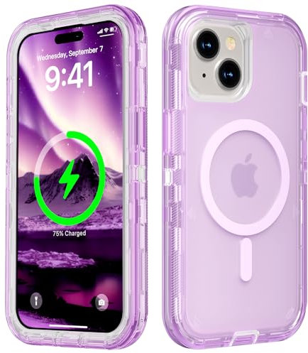 Follaroma for iPhone 15 Plus Case, Compatible with MagSafe, Dual Layer Transparent Magnetic Phone Cases, Heavy Duty Shockproof and Anti-Drop Protective Cover for iPhone 15 Plus, 6.7'', Purple