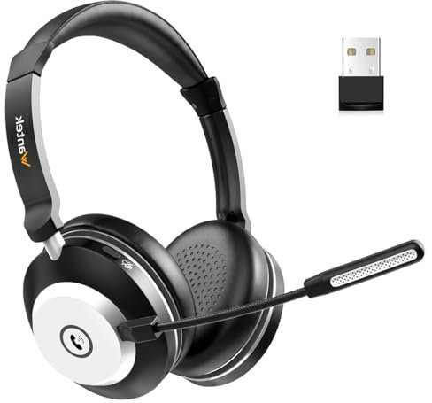 Wantek Wireless Headset with Mic for Work, Bluetooth Headset with Microphone AI Noise Cancelling