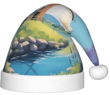 ZhRiYan beautiful river windmill Classic Santa Xmas New Year Party Headwear – Warm Holiday Hat – Perfect Headpieces for Christmas, Halloween
