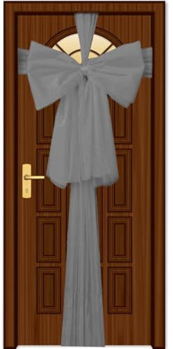 SHATCHI Christmas Door Bow Fiocco Natalizio, Argento 9 m, Gigante, Porta d'ingresso, Natale, Matrimonio, Baby Shower, Decorazione per la casa, Organza, Confezione da 1