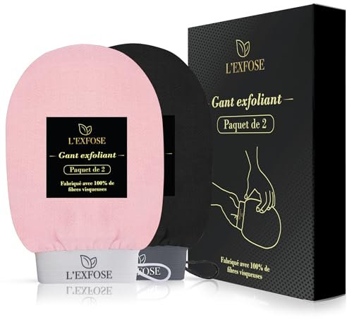 L’Exfose 2x Gant Exfoliant Corps - Gant de Crin Kessa Gommage Corps et Visage en Viscose Naturelle - Élimine les Cellules Mortes de la peau et Hydrate - Sensation de Spa Agréable Sans Savon Noir