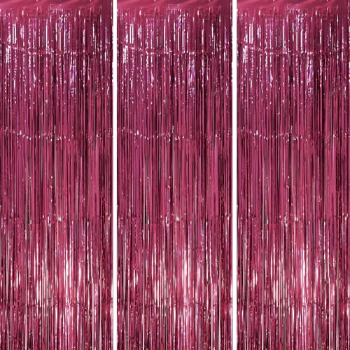 Voircoloria 3 Pack 3.3 x 8.2 ft Burgundy Foil Fringe Backdrop Curtains, Tinsel Streamers Party Decorations, Fringe Backdrop, Door Shimmer for Graduation, 70s, 80s, 90s Party