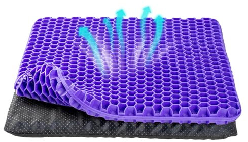VisionSync Gel Sitzkissen,3.5cm Dicker Gelkissen Sitzkissen Atmungsaktives,Waschbar,Rollstuhlkissen für Langes Sitzen,Gel Orthopädisches Sitzkissen Auto für Linderung von Ischiasschmerzen (Lila)