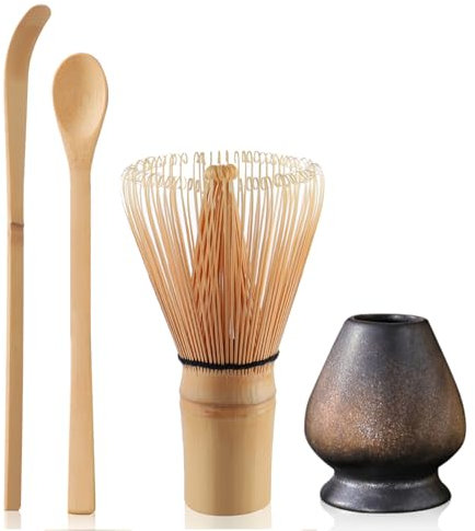 Matcha Set Matcha Whisk and Matcha Spoon Matcha Ceremony Accessory Set, Ceramic Matcha Whisk Holder(Black)