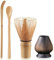 Matcha Set Matcha Whisk and Matcha Spoon Matcha Ceremony Accessory Set, Ceramic Matcha Whisk Holder(Black)