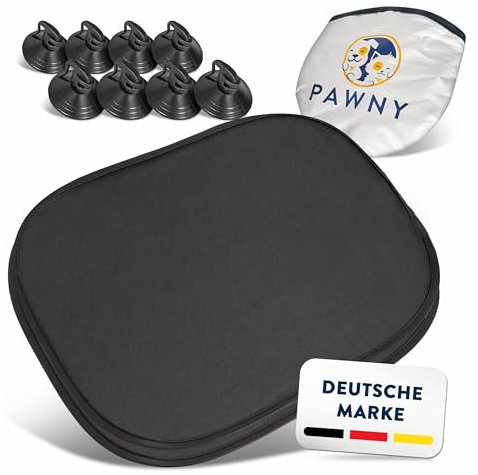 PAWNY©, Sonnenschutz Auto Baby mit UV-Schutz (2er-Set), inkl. 8 extrastarken Saugnäpfen, universelle Größe, Sonnenschutz Auto Baby für Babys und Kinder (Schwarz)