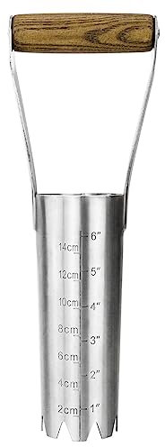 Haliaeetus Bulb Planter Tool, 6 inches Depth Mark Hand Bulb Planter, Non-Bending Stainless Steel Bulb Planter Digger, Garden Bulb Transplanter with Comfortable Wood Handle for Planting Tulip, Daffodil