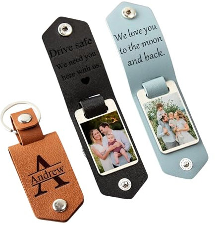 Porte-clés en cuir personnalisé, photo en couleur personnalisable, étanche, calendrier gravé au dos, cadeau pour petit ami, père, mari, couple, Personnalisé, taille unique