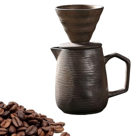BTSAE Pour Over Kaffeebereiter, Kaffeefilter Porzellan mit Tasse, 620ml / 260ml Retro Kaffeekanne mit Filter, Manueller Drip Kaffeebereiter Set, Mikrowellengeeignet Kaffeekannen (Dunkel, 620 ml)