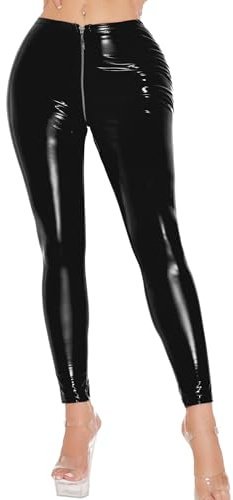 SEAUR Hoch taillierte PVC-Leggings Hosen für Frauen Kunstleder Slim Fit Wetlook Glänzende Strumpfhosen Hosen Reißverschluss Front Clubwear