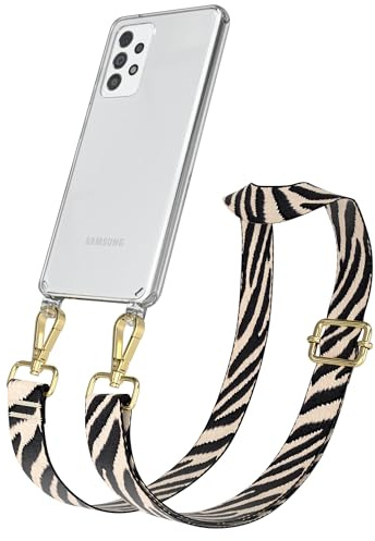 EAZY CASE Handykette - Verstellbares Taschenband kompatibel mit Galaxy A52, Schulterriemen, Handykordel mit Silikon Hülle, Umhängetasche, Zebra - Schwarz Beige Gold