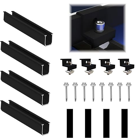 Xkzhrr Solarmodul Halterung Kit, PV Halterung Montageset - 12CM Schwarze Schiene + 30-35mm Verstellbare, Halterung Solarpanel für Flachdach Trapezdach Blechdach (Fur 1X Solarmodule)