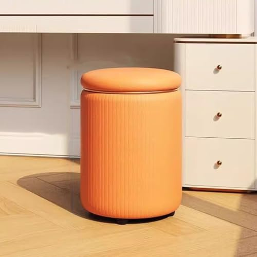 Pouf Ottoman Cuir avec Rangement Tabouret Rembourré Repose-Pieds pour Canapé Chaise De Coiffeuse Moderne pour Salon, Chambre, Couloir, Entrée(Orange)