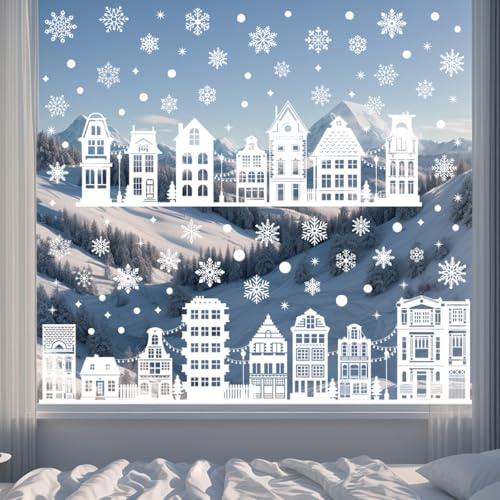 Pegatinas Navidad Ventanas Cristal, 9 Hojas Vinilos Navidad Reutilizable PVC, Doble Caras Pegatinas para Ventanas Electrostáticas, Decoración Navideña Adornos para Escaparates