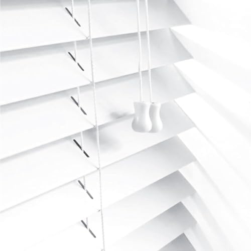 Ev Dekor Smooth Faux Wood Wooden Venetian Blinds with Strings 50mm Slats Trimmable Child Safe Easy Fit Office Home Blind Window curtains (white, 174 x 150cm)