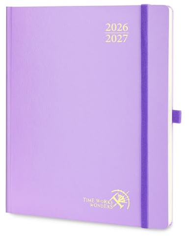 POPRUN Kalender 2026 2027 Wochenplaner Hardcover,ca.A4 (21,2 x 25,9cm) | 17-Monate-Terminplaner,(Aug,2026-Dez,2027),1 Woche 2 Seite,Buchkalender 2026 2027(Violett)