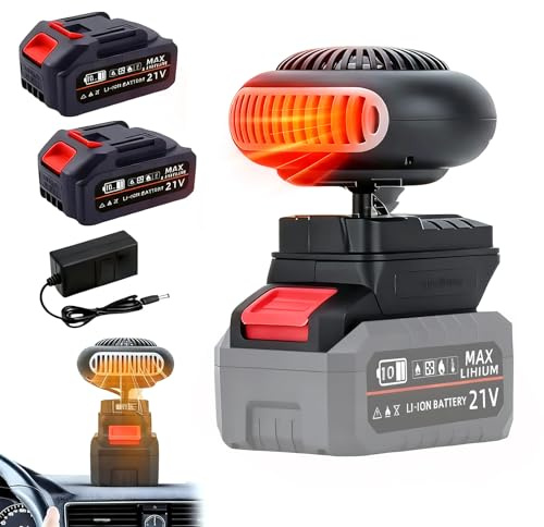 Zusatzheizung, batteriebetrieben, kabellose Heizung, tragbare Autoheizung, einstellbare Temperatur in 2 Geschwindigkeitsstufen, um 180 ° drehbar, Entfroster, Defroster, für Haus, Büro, SUV (2