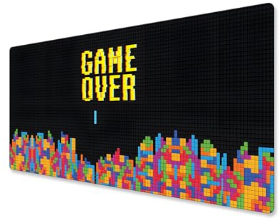 ELLENNE Grand tapis de souris XXL, 900 x 400 mm, imperméable, antidérapant, avec bords cousus, pour PC, ordinateur portable, bureau (Game Over Glitch | 28)