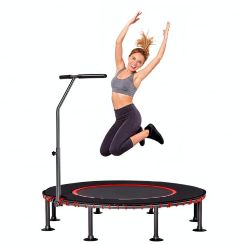 LIFERUN Ø102/122cm Fitness Trampolin Indoor mit Randabdeckung, bis 150kg, 3-stufiger Haltegriff, ohne Montage, geräuscharme Gummiseilfederung, für Erwachsene und Kinder, für drinnen und draußen