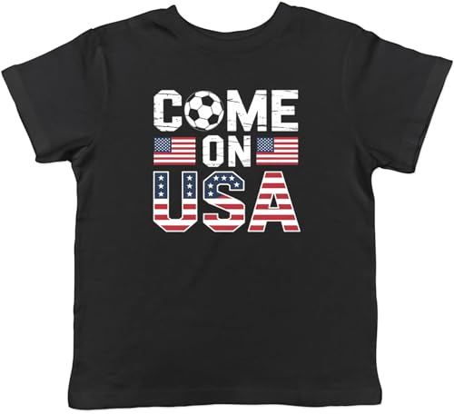 Shopagift Come on USA Supporter Football Fan Kids Black T-Shirt Childrens Tee Boys Girls