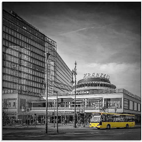 ARTland Wanddeko Glasbilder Wandbild Glas Bild einteilig 40x40 cm Quadratisch Deutschland Berlin City West Schwarz Weiß Kudamm T2GM
