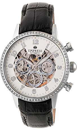 Empress Beatrice Women's Automatic Black Genuine Leather Silver Watch w/Date EMPEM2001