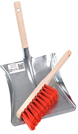 Qualitäts Kehrgarnituren Kehrsets von BawiTec Handfeger und Kehrschaufel Kehrblech mit Griff stabile robuste Ausführung Verschiedene Borsten (1x Kehrset Kunststoff-rot)
