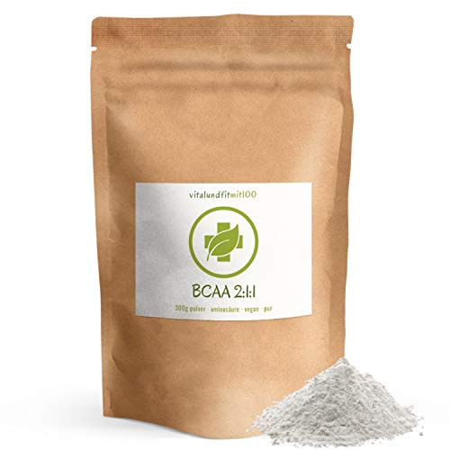 vitalundfitmit100 BCAA Pulver 300 g – 2:1:1, fermentiert, pflanzlich, gut löslich