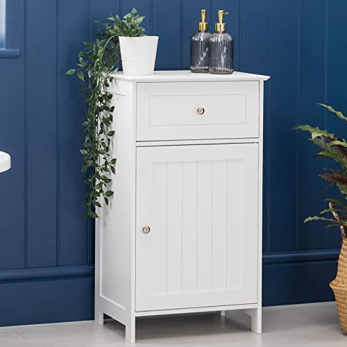 CHRISTOW White Bathroom Cabinet Floor Standing, Small Wooden Drawer Storage Cupboard Unit With Shelf & Drawer
